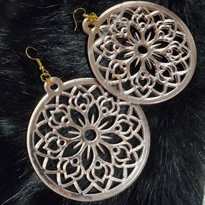 Large Acrylic Mirrored Rose Gold Colored Earrings
